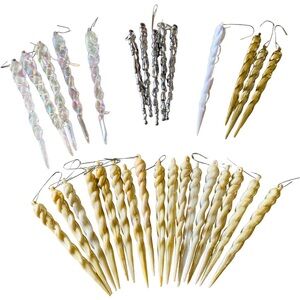 Huge Lot of Vintage Plastic Icicle Christmas Ornaments 31 Pieces 60s 70s